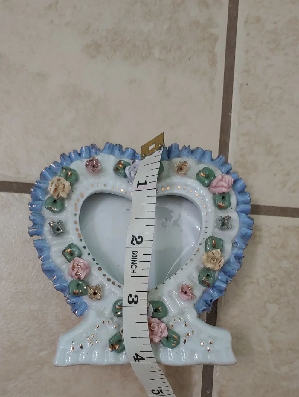 Vintage Coquette Heart Picture Frame Small Porcelain Floral Trinket